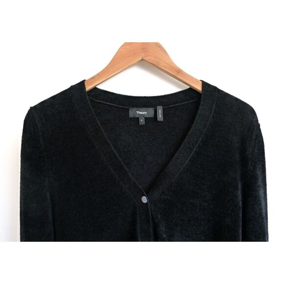 THEORY Black Velvet Rib Knit V-Neck Cardigan Sweater Top Net-A-Porter S $295 - Picture 5 of 12
